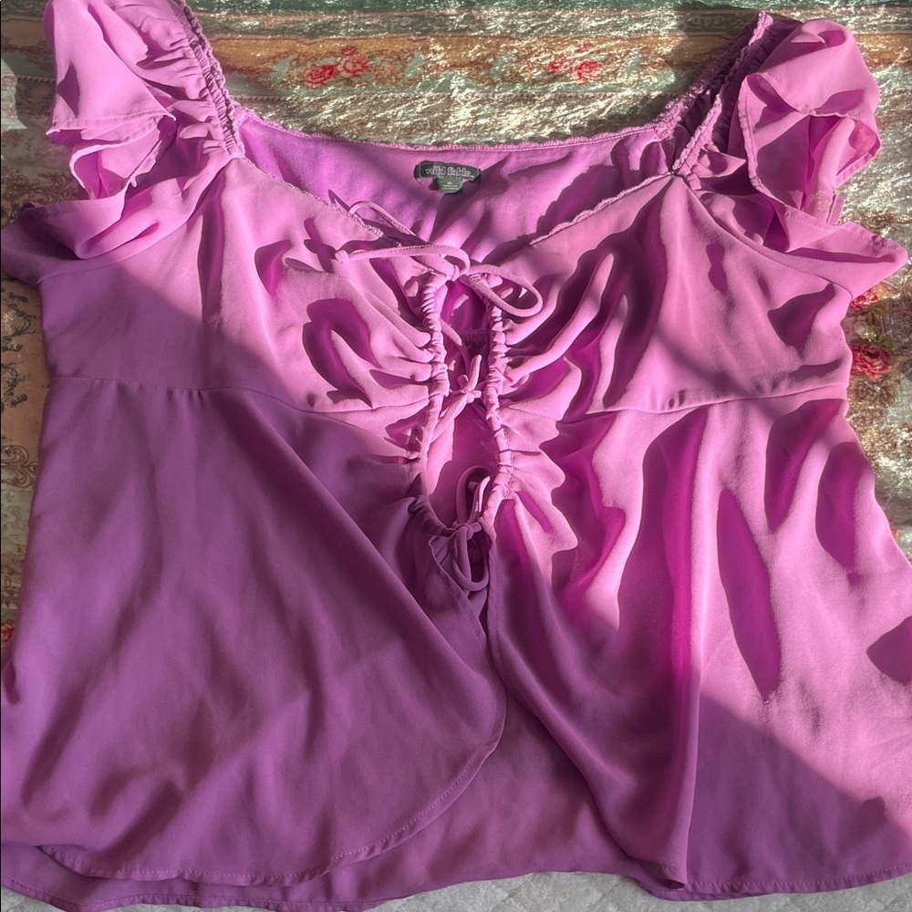 Wild Fable|Lavender Pink Blouse with Ruched Tie Up Open Front|XL|GUC - Picture 7 of 7